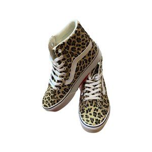 Vans Leopard Print High Top Sneakers in Tan and Black